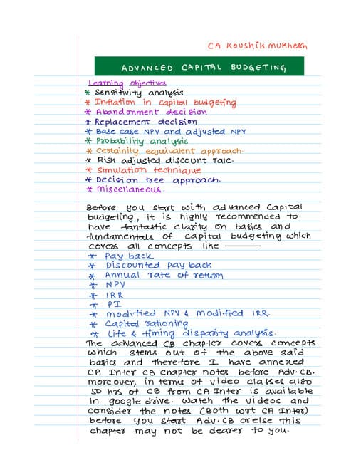 First page of Advanced capital budgeting FM CA INTER