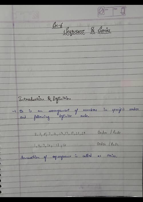 First page of Handwritten notes of ch-6 Sequence & Series