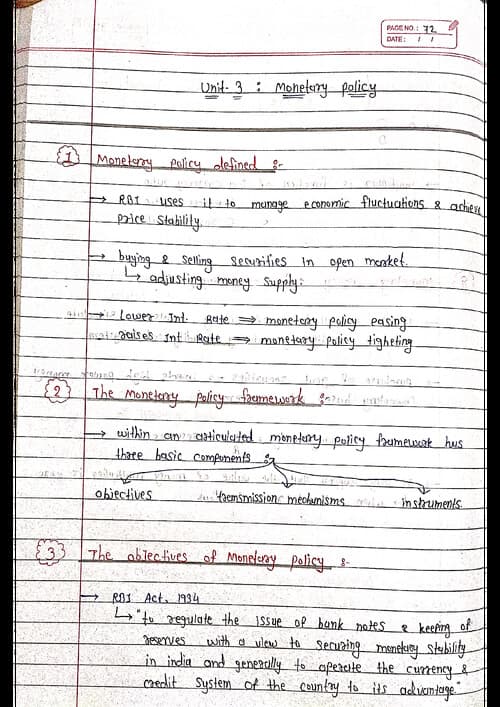 First page of Ca foundation Economics Chapter 8 money market (unit 3) short notes