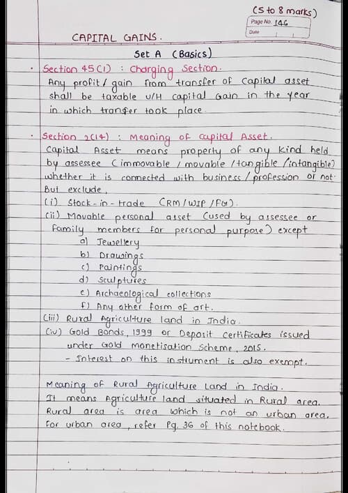 First page of Capital Gains Handwritten notes (By BB Sir) for May 26.