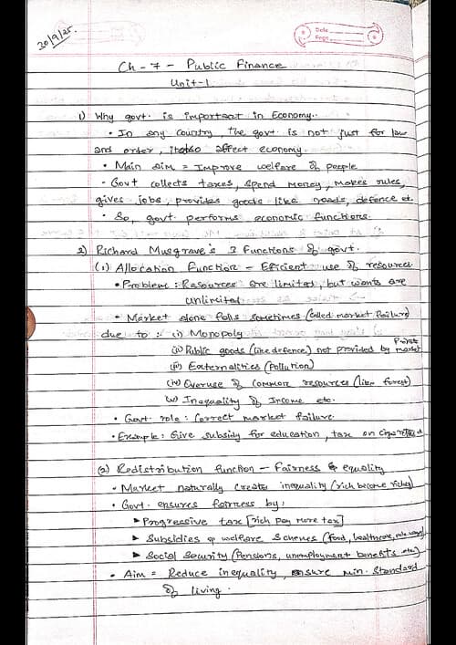 First page of FND economics handwritten notes Chapter 7