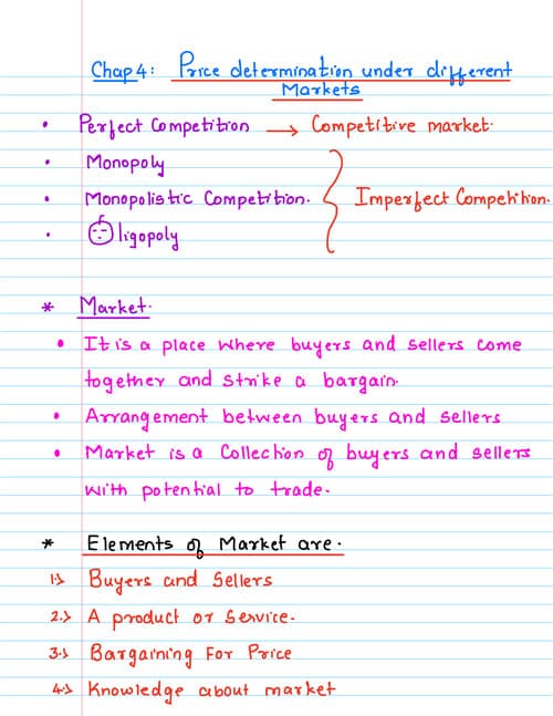 First page of Handwritten notes economics chapter 4