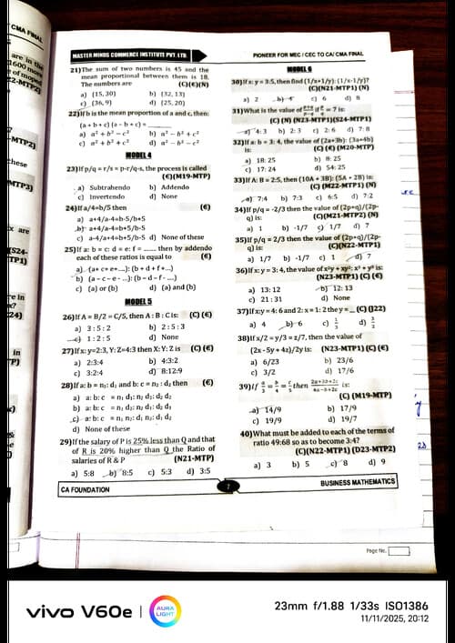 First page of Business maths chapter ratio and proportion
