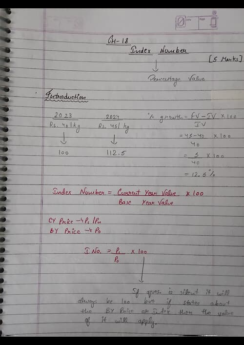 First page of Handwritten notes of ch-18 Index Number