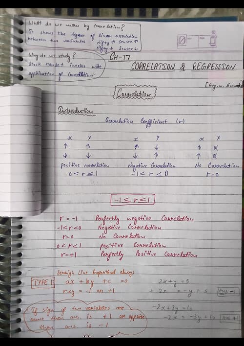 First page of Handwritten notes of Ch-17 Correlation & Regression