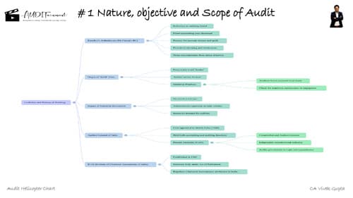 First page of CA Inter Auditing & Ethics by CA Vivek Gupta (1st Ever Faculty with most Innocative + Conceptual Style of teaching) Helicopter Chart Book Audit Lesson #1 Nature Objective & Scope of Audit. 100 percent Coverage in Chart. For Any Doubts / Assistance connect on insta id - auditainments.