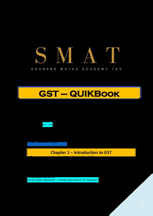 First page of Quick GST book - Sourabh Mutha Sir ( GST summary Notes just in 42 pages )