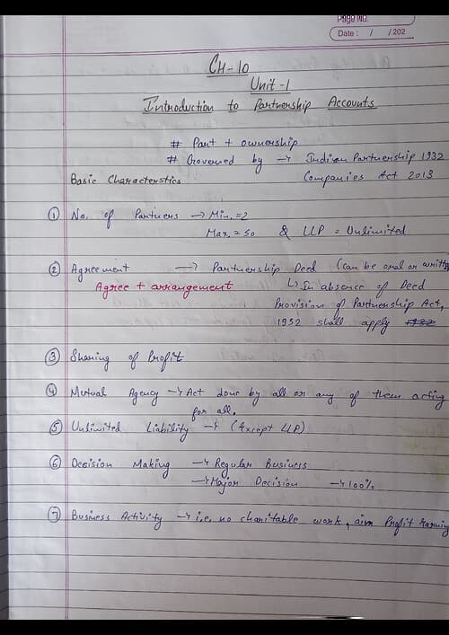 First page of Handwritten notes of Ch-10 Partnership