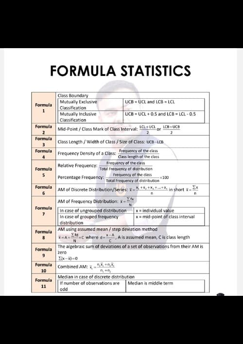 First page of Statistics formula