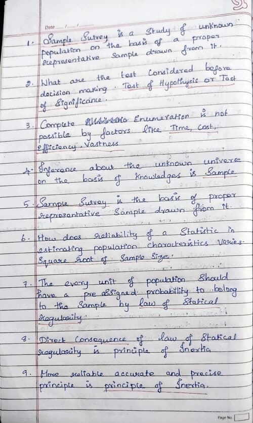 First page of Quantitative aptitude Statistical representation of data Hand written MCQ