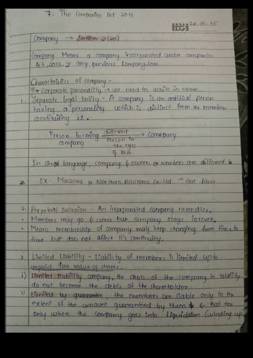 First page of Handwritten notes of companies Act 2013