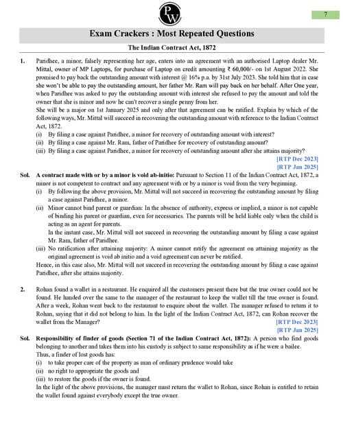 First page of Most Repeated questions business laws