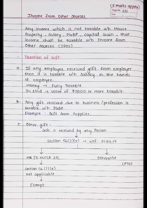 First page of Income from Other Sources Handwritten notes by BB Sir for May 26