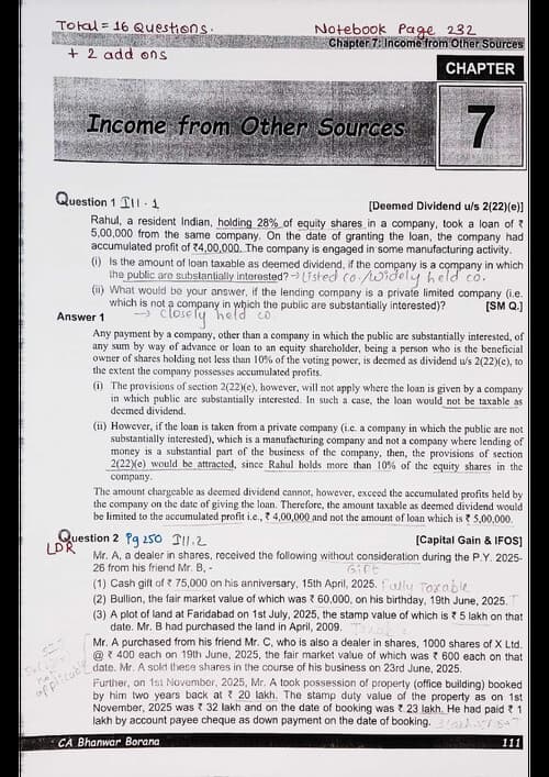 First page of Income from Other Sources Question Book by BB Sir for May 26