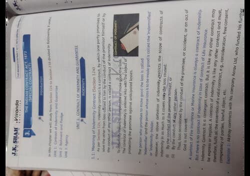 First page of That is the unit 1 contract of indemnity and guarantee 's notes