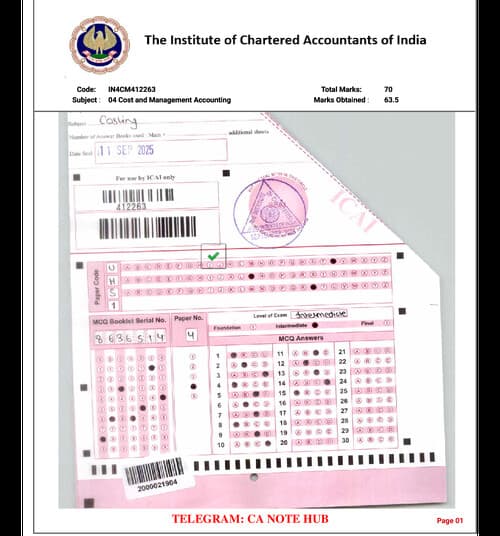 First page of CA INTERMEDIATE AIR HOLDER'S CERTIFIED COPIES CERTIFIED COPIES OF AIR 1 — NEHA KHANWANI FOR SEPTEMBER, 2025. Paper 4 Costing