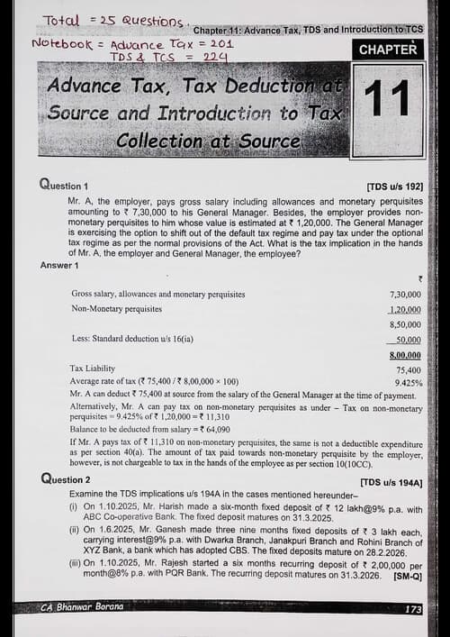 First page of Advance Tax, TDS & TCS Questions Book By BB Sir for May 26.