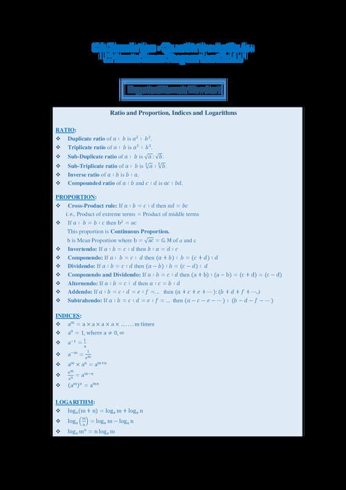 First page of Important formula
