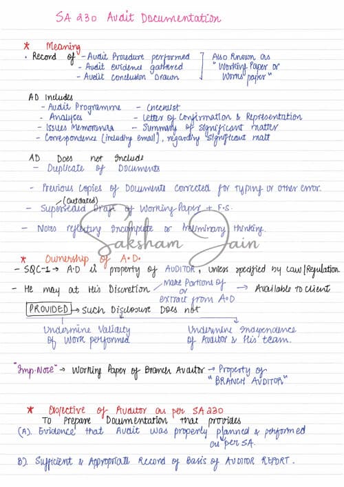 First page of Audit Documentation Handwritten Notes - Revision Notes