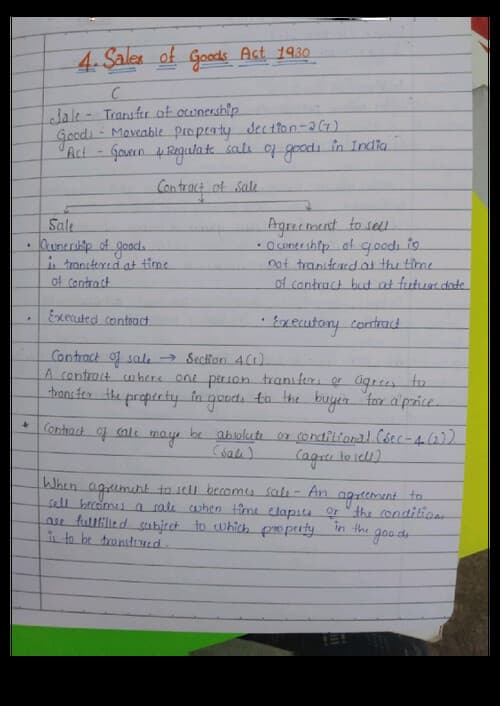 First page of Sales of goods act,1930 Unit-1 ( handwritten notes)