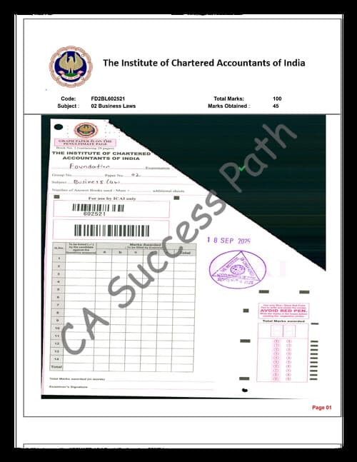 First page of Sept. '25 - Law - 45 Marks - Answersheet