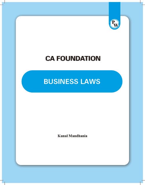 First page of PW - Business Laws Study Book - Kunal Mandhania Follow for more!