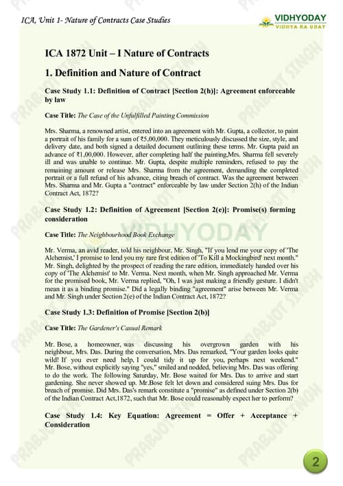 First page of Case Studies - Vidhyoday - ICA Unit I