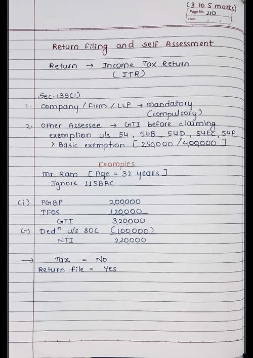 First page of Return filing and self assessment handwritten notes by BB Sir for May 26.