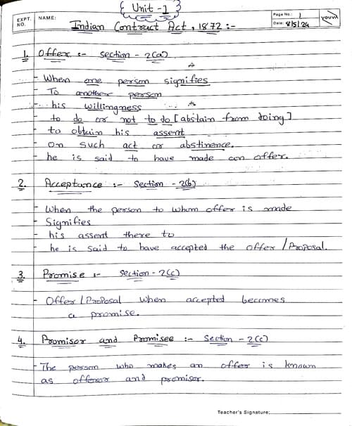 First page of CA FOUNDATION PAPER-2 BUSINESS LAWS CHAPTER-2 INDIAN CONTRACT ACT,1872 UNIT-1 NATHRE OF CONTRACTS UNIT-2 CONSIDERATION UNIT-3 OTHER ESSENTIAL ELEMENTS OF A VALID CONTRACT