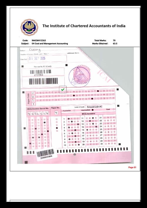First page of Costing - Certified Copies AIR 1 from Sep 25 Attempt