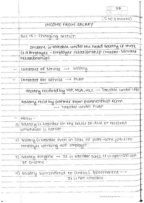 First page of Income From Salary By BB sir Handwritten Notes for May-26