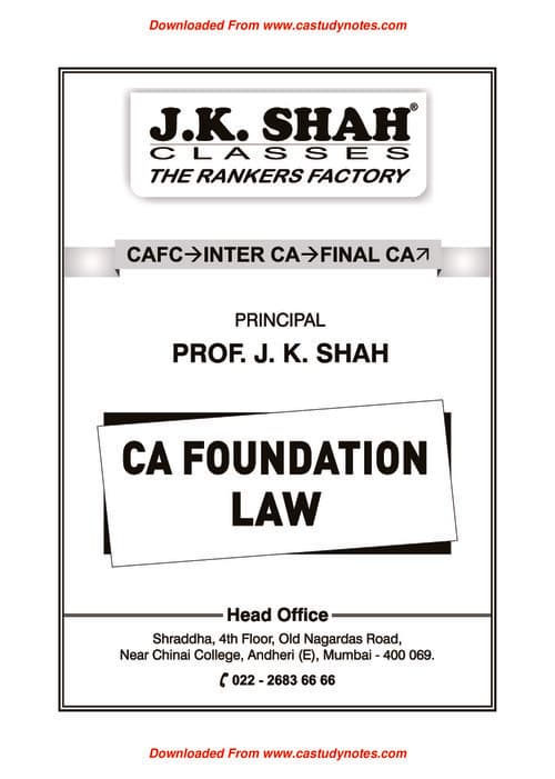 First page of CA FOUNDATION LAW NOTES JK SHAH