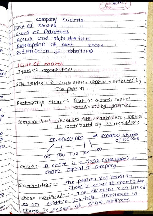 First page of Capital structure of issue of shares.