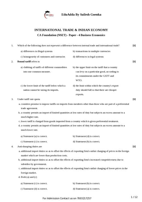 First page of Economics mcq