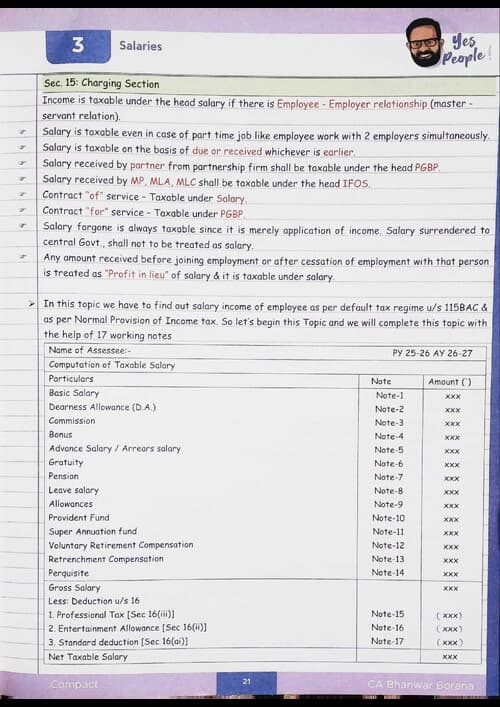 First page of Income from Salaries Compact hy BB Sir for May 26.