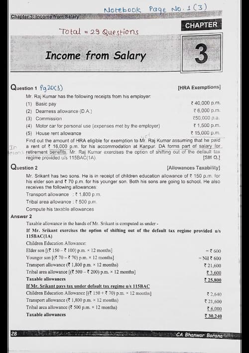 First page of Income from Salaries Question Book by BB Sir for May 26.