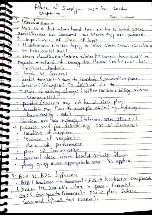 First page of PLACE OF SUPPLY CHAPTER 4 HAND WRITTEN NOTES