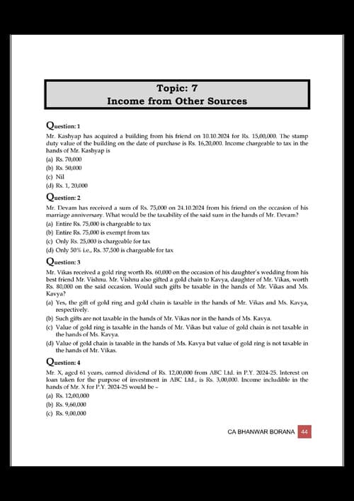 First page of Income tax - IFOS MCQ and Case scenarios for practice by Bhanwar borana (BB virtuals)