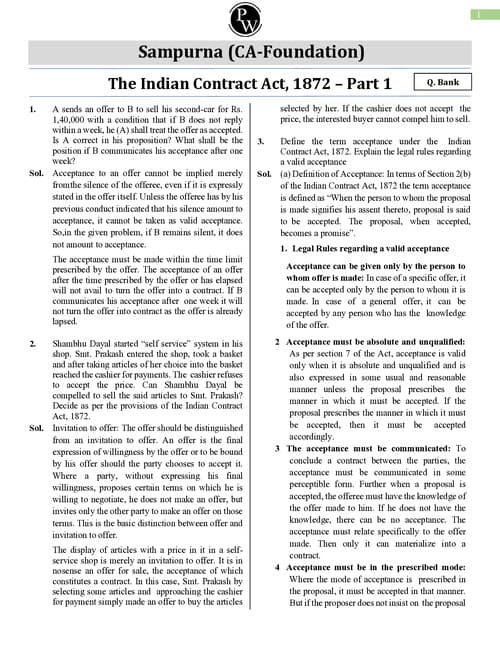 First page of Full Question Bank - Business Laws - PW Sampurna #MUSTDO
