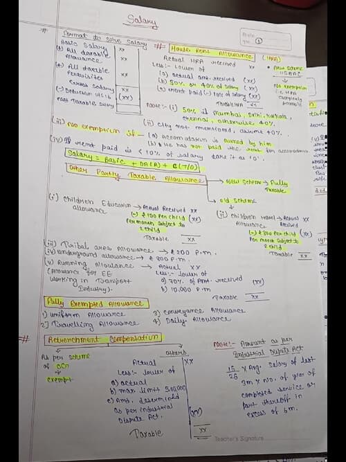 First page of Handwritten notes of Salary