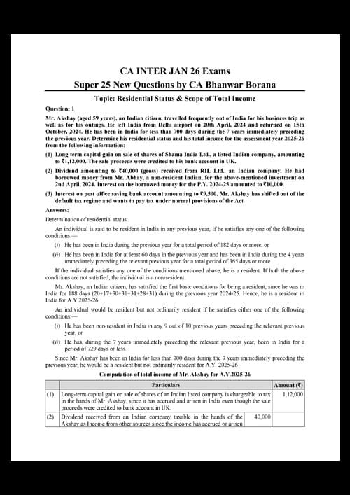 First page of CA INTER DT JAN 26 SUPER 25 QUESTIONS BY BB VIRTUALS
