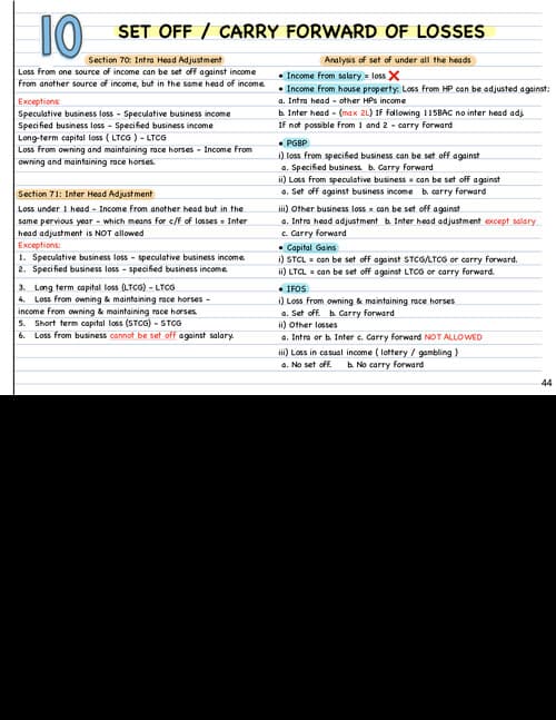 First page of Set off and carry forward of losses notes by CA Amit Mahajan Sir for Jan 26.