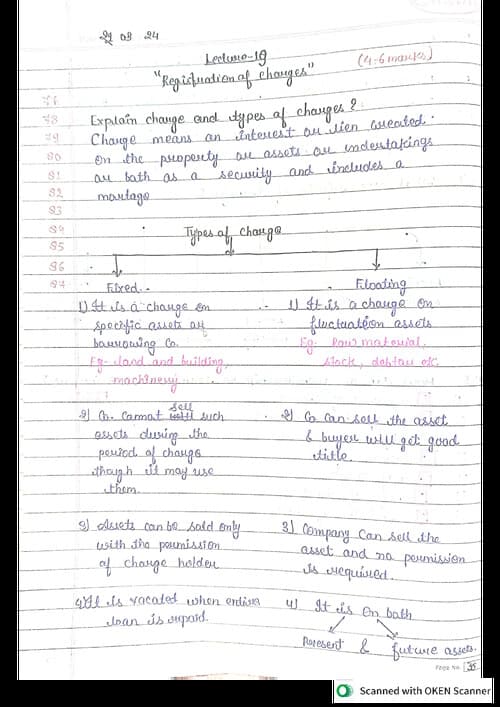 First page of Registration of Charges Handwritten Notes - CA Abhishek Bansal Detailed Revision & Summary Notes !