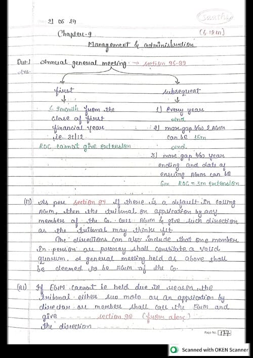 First page of Management & Administration Handwritten Notes - CA Abhishek Bansal Best Revision & Summary Notes !