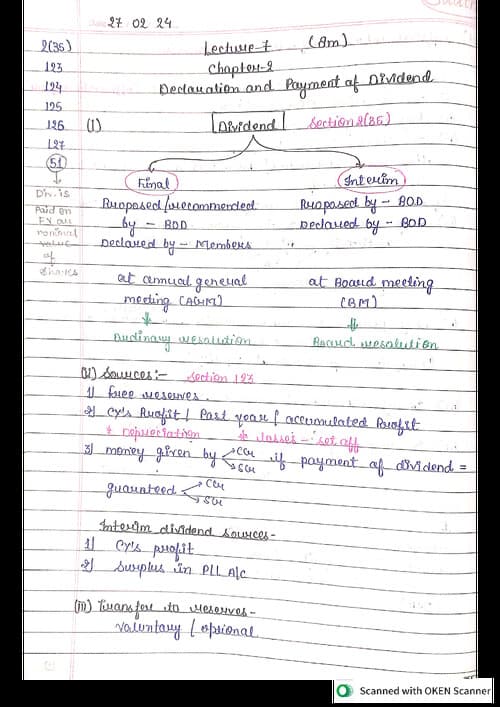 First page of Dividends Handwritten Notes - CA Abhishek Bansal Best Revision & Summary Notes !