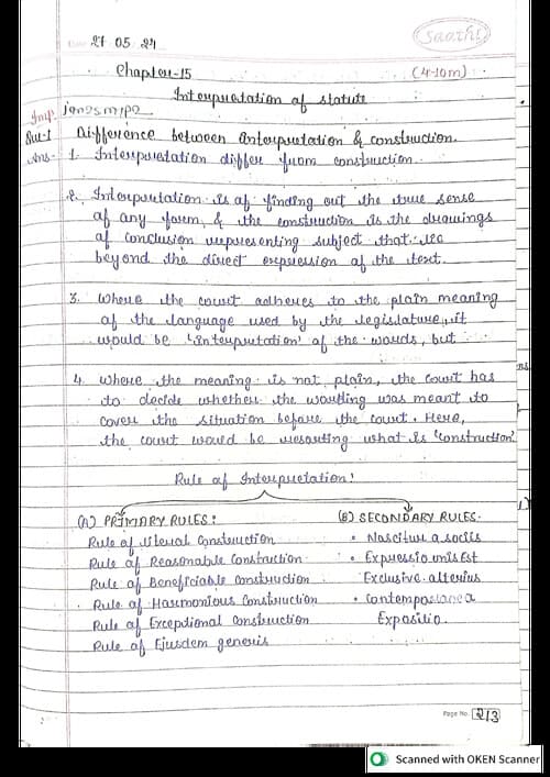 First page of Interpretation of Statues Handwritten Notes - CA Abhishek Bansal Best Revision & Summary Notes !