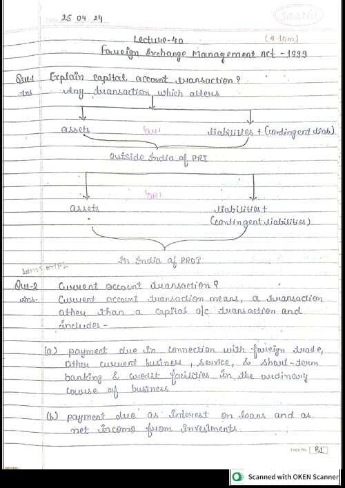 First page of FEMA - 1999 Handwritten Notes - CA Abhishek Bansal Best Revision & Summary Notes !