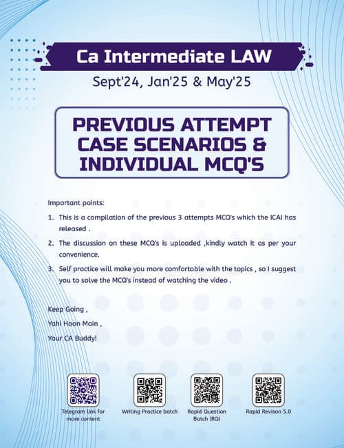 First page of Corporate Law Past Attempt Case Scenarios & MCQ's - CA Shubham Singhal