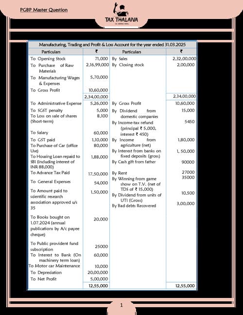 First page of PGBP All Adjustments - DT Short Tricks