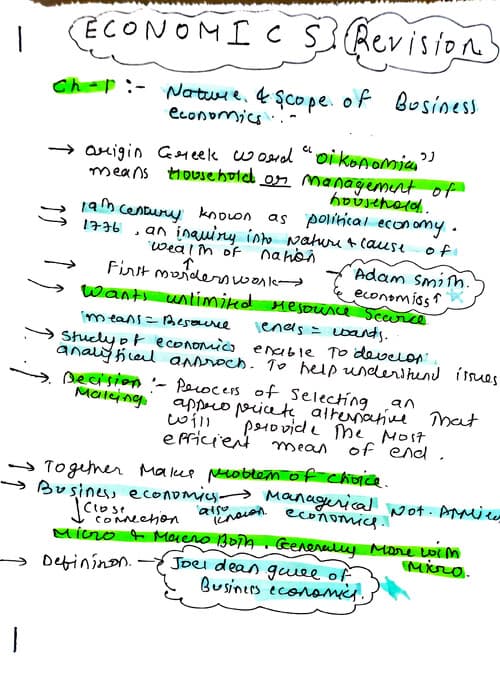 First page of Revision handwritten notes